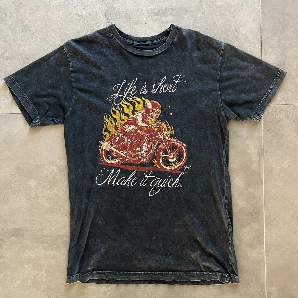Speed13 Distressed Black Motorcycle Tshirt Size Large